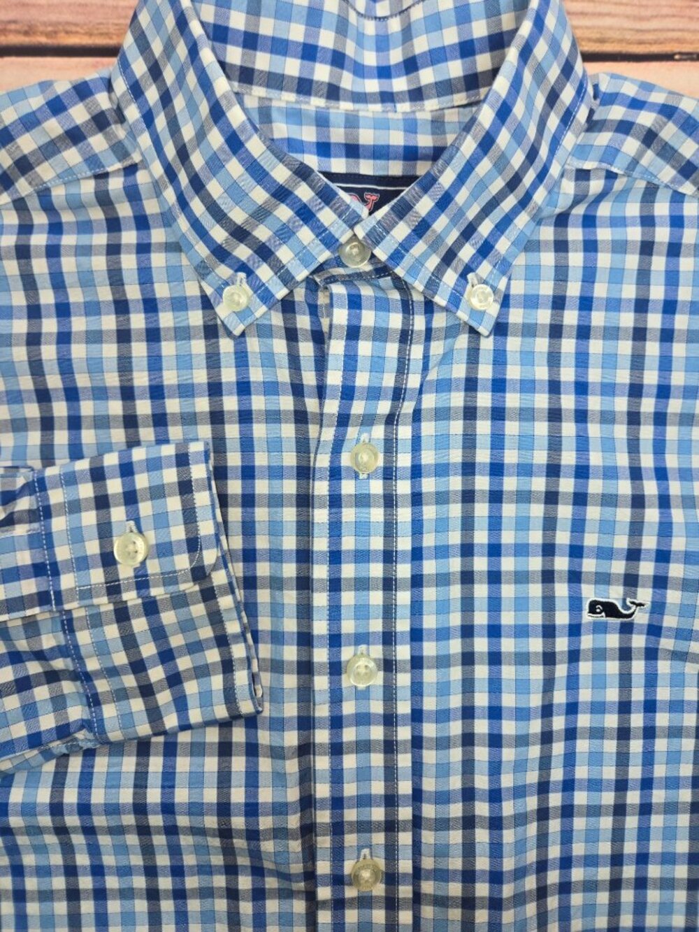 Vineyard Vines Mens Blue Check Whale Shirt Small